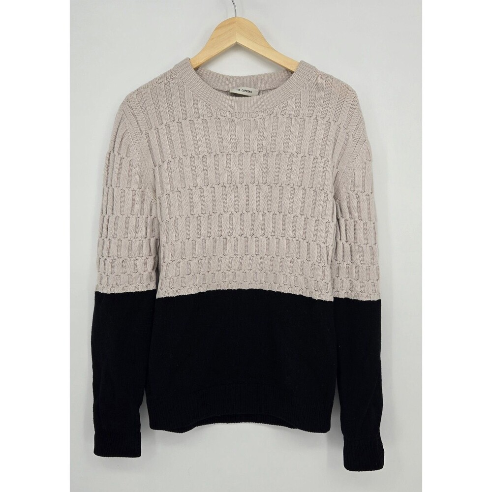 Tim Coppens Two-Tone Beige/Black Pullover LS Wool Sweater Men's L Casual Basic